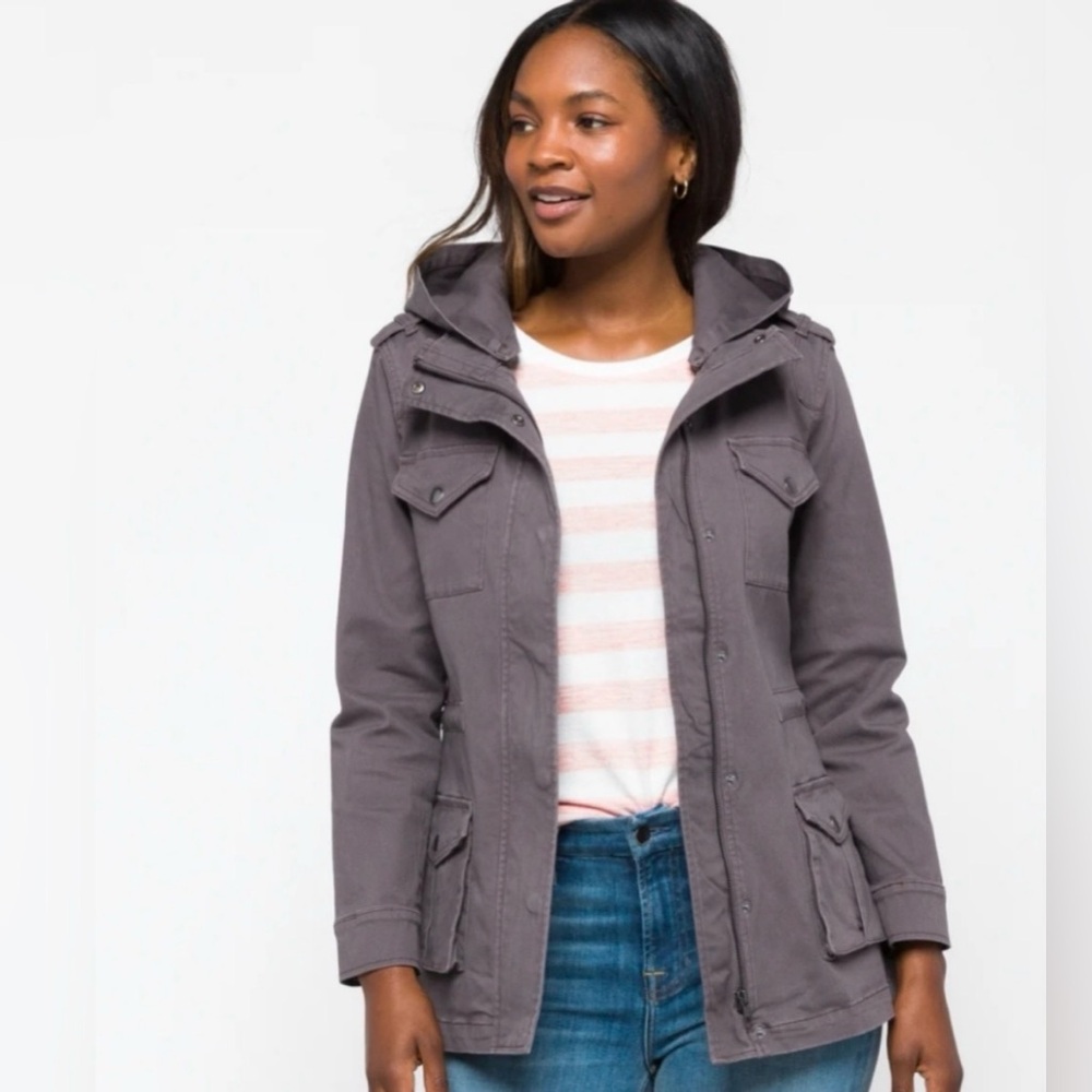 NWOT Market & Spruce Kathleen Cargo Grey Cotton Cargo Jacket w/Hood size Small